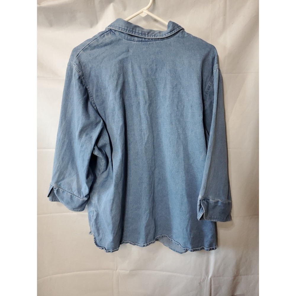 Béchamel Womens XL Blue Denim Embroidered Leaves & Flowers Button Up - Picture 4 of 5